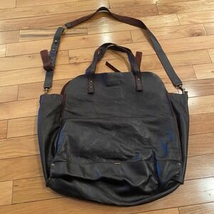 Dark Brown Leather Tote Shoulder Bag Convertible Messenger Style